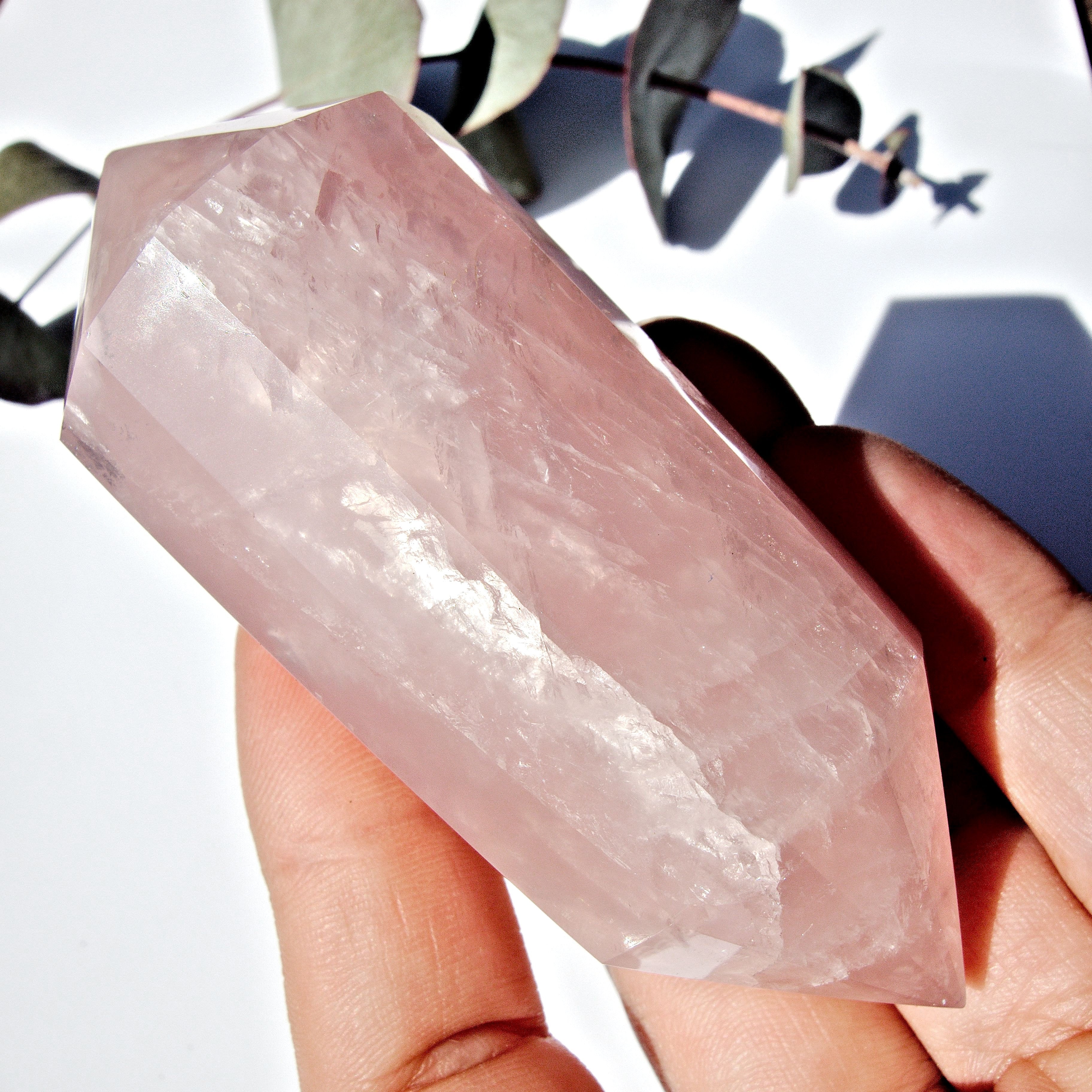 Powerful Double Terminated Vogel Style Rose Quartz Wand Carving