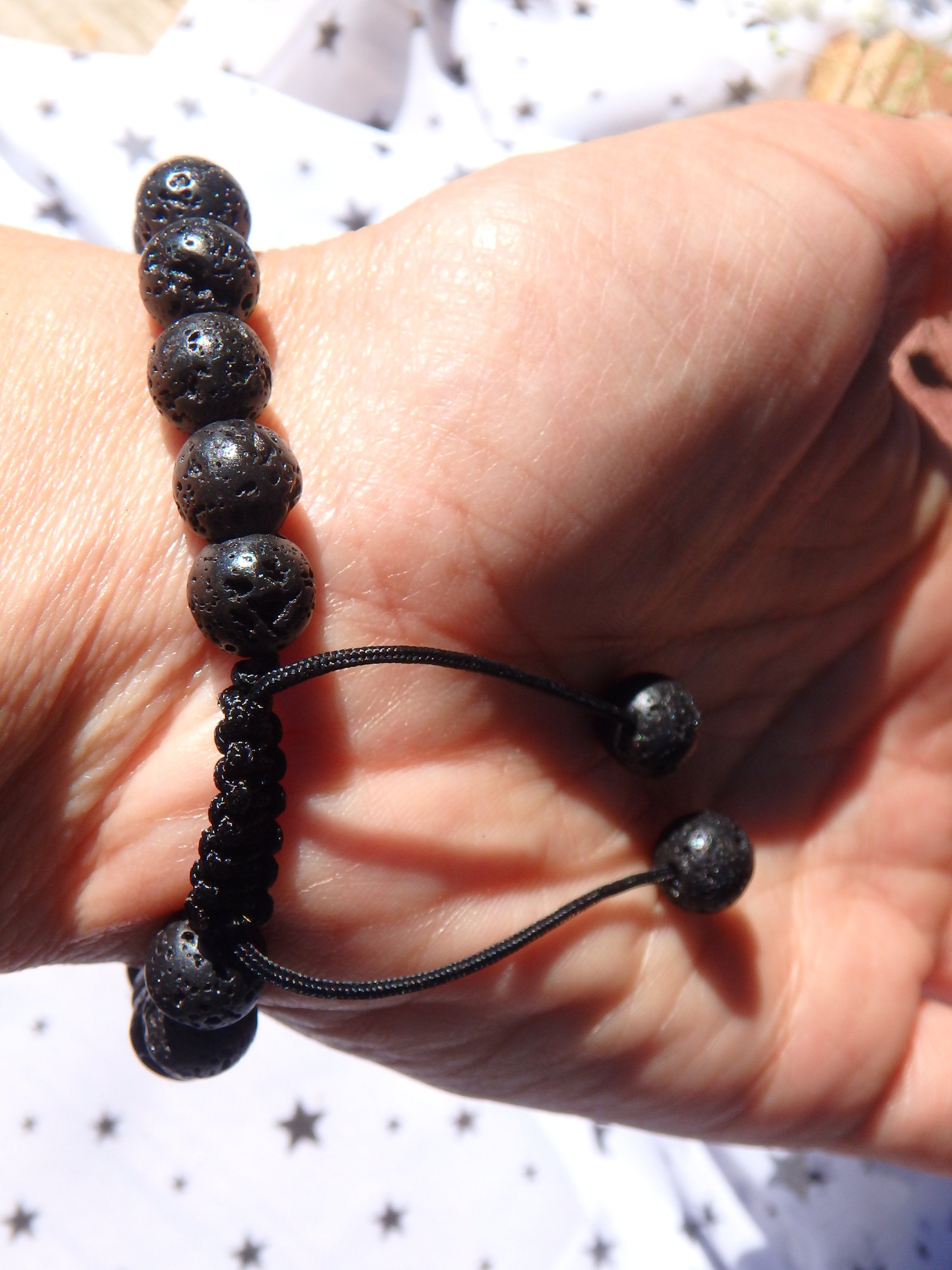 Optical Polished Pink Rose Quartz & Lava Stone Adjustable Bracelet