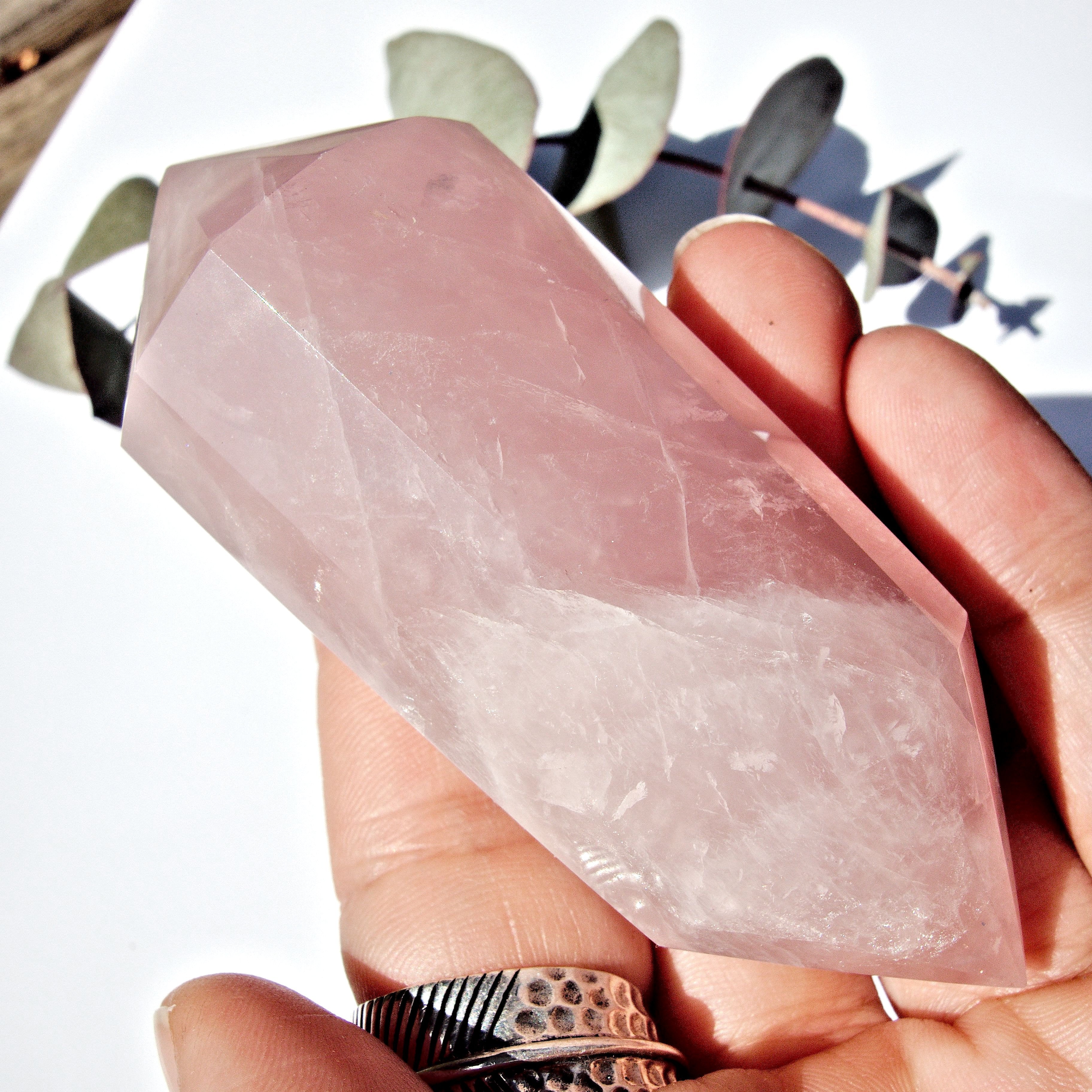 Powerful Double Terminated Vogel Style Rose Quartz Wand Carving