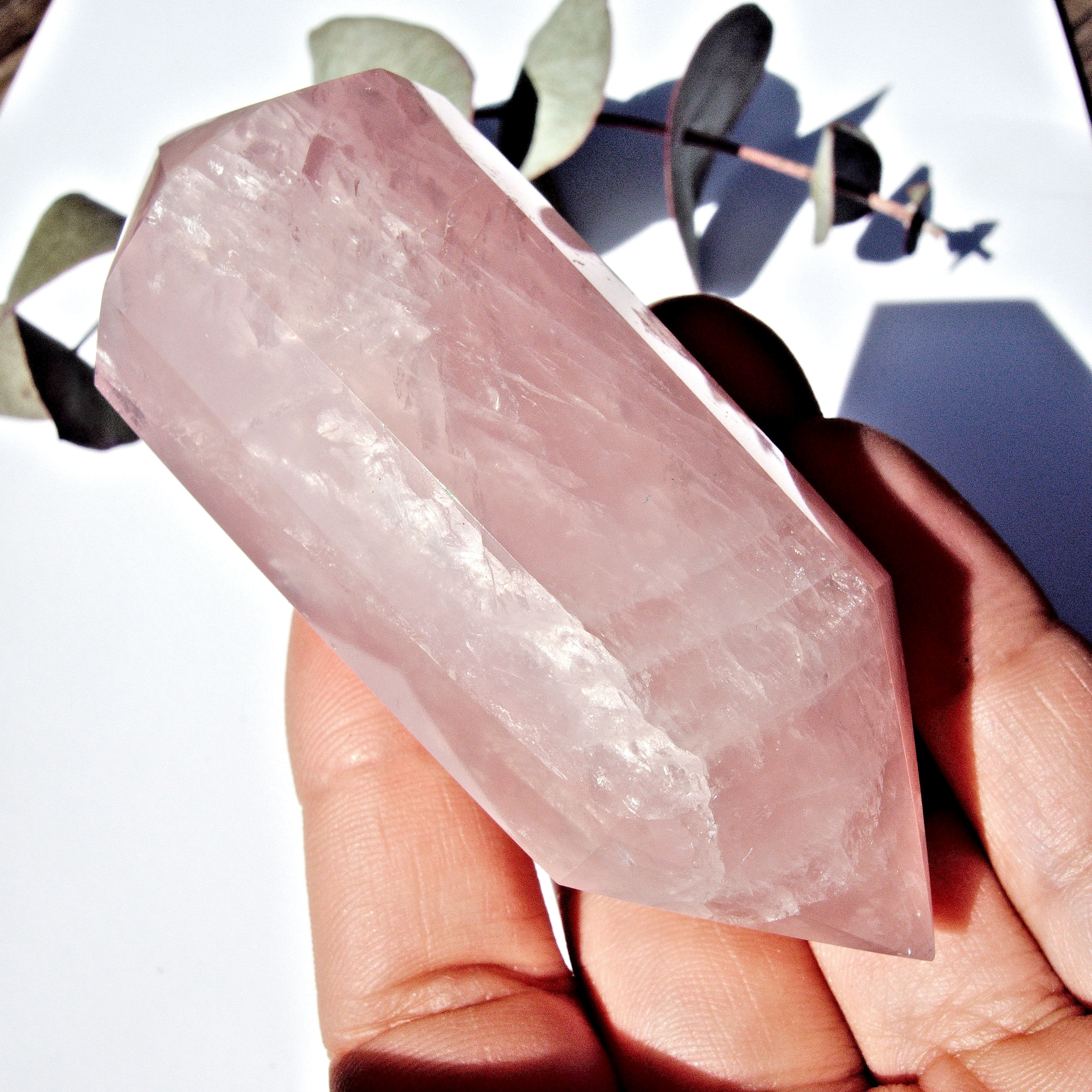 Powerful Double Terminated Vogel Style Rose Quartz Wand Carving