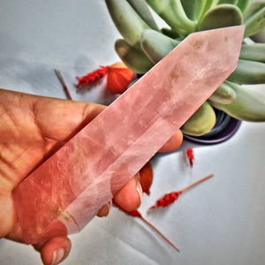 Sweet Deep Pink Rose Quartz Tall Obelisk Standing Display Specimen - Earth Family Crystals