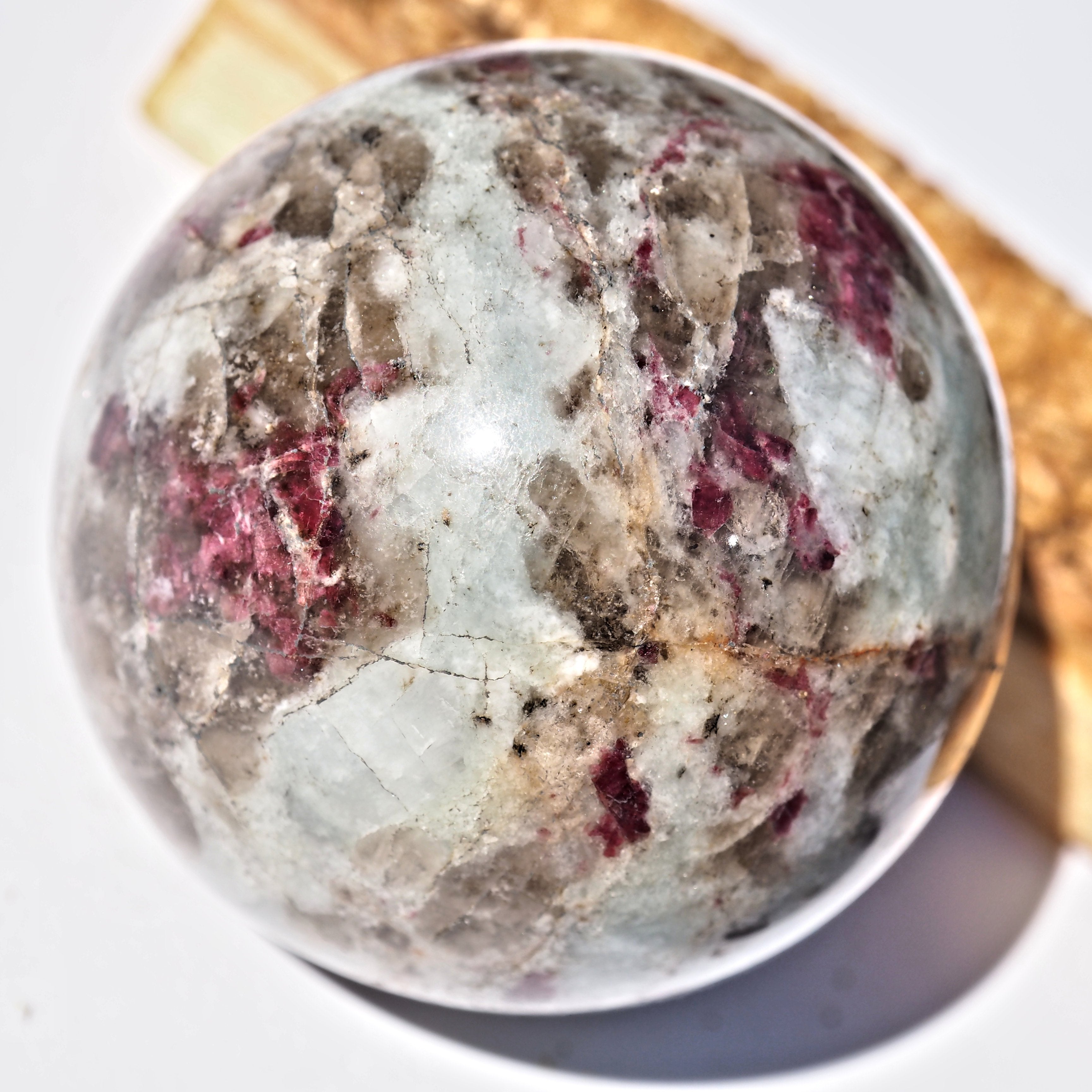 Rubellite in Milky Quartz Sphere Carving