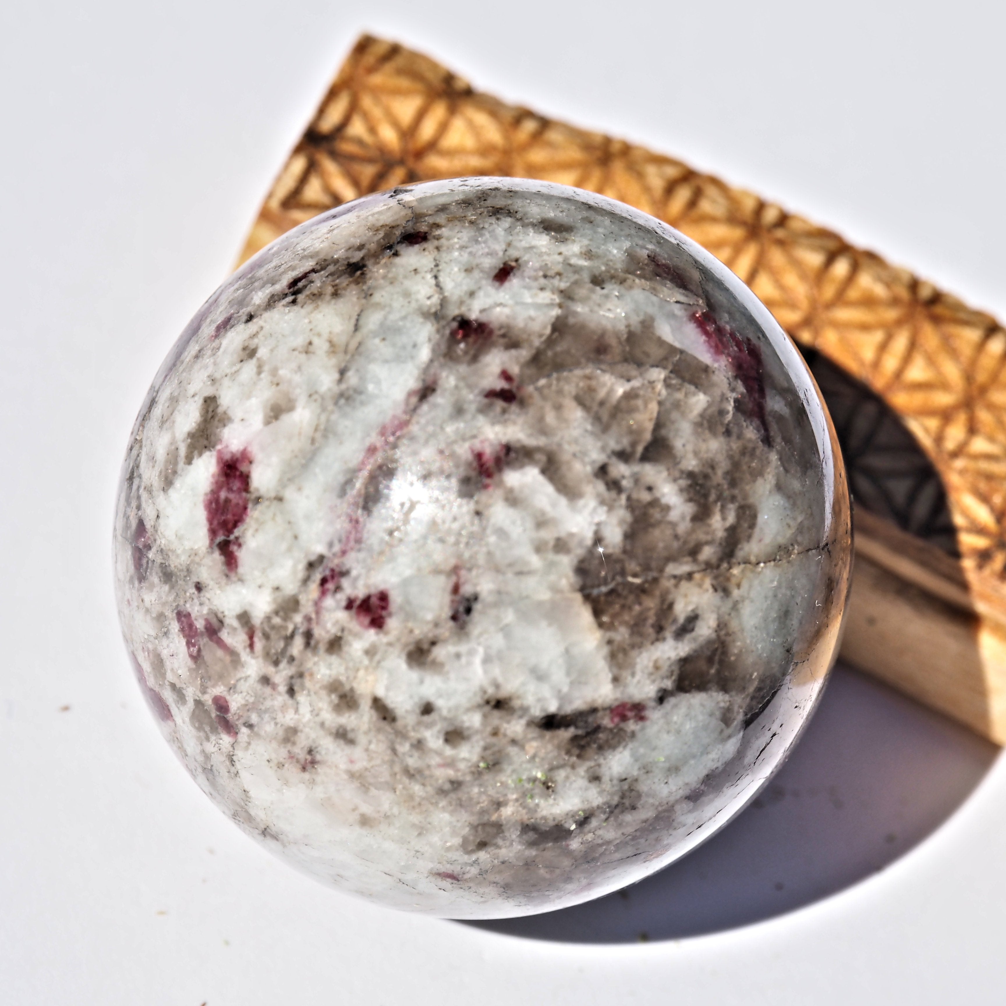 Rubellite in Milky Quartz Sphere Carving