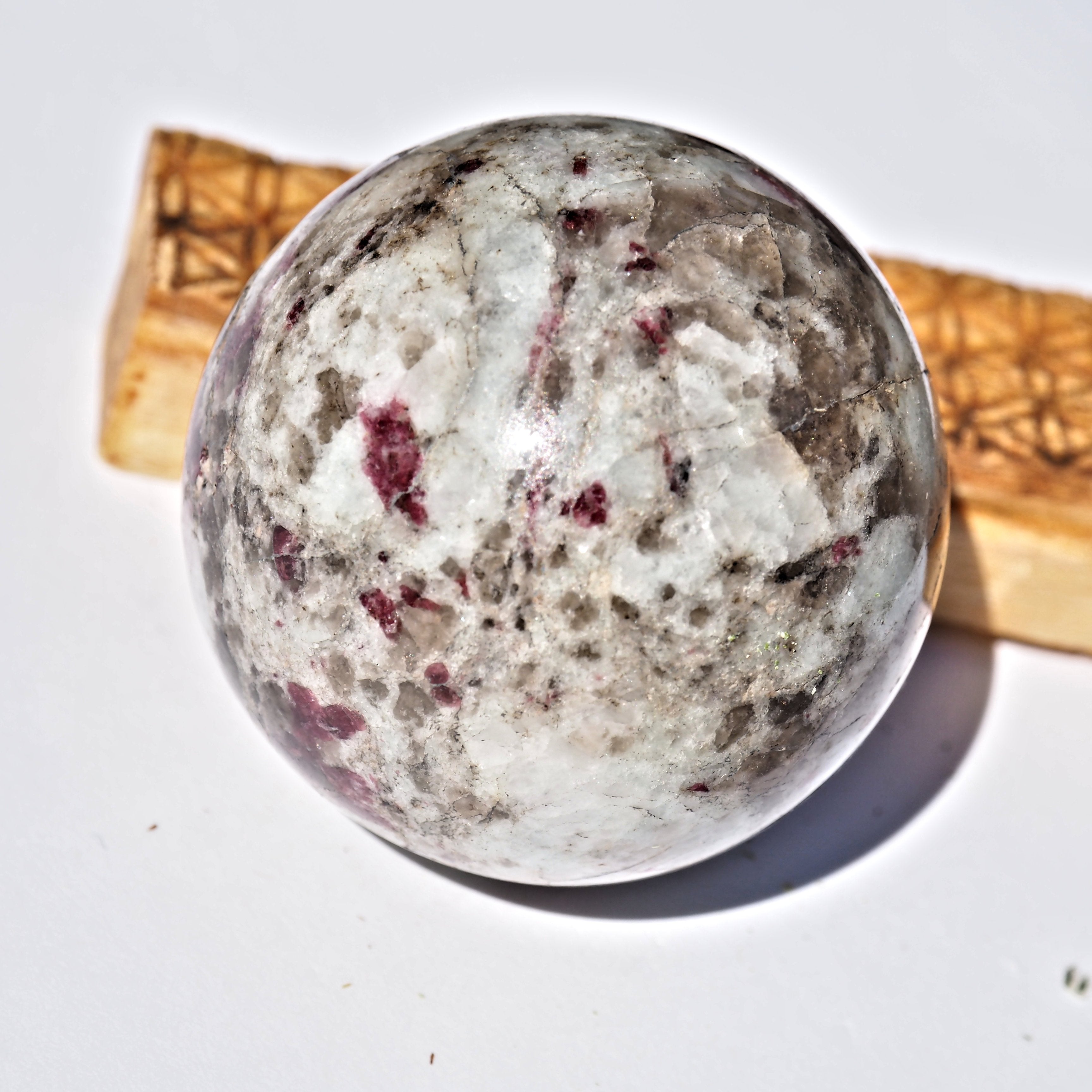 Rubellite in Milky Quartz Sphere Carving