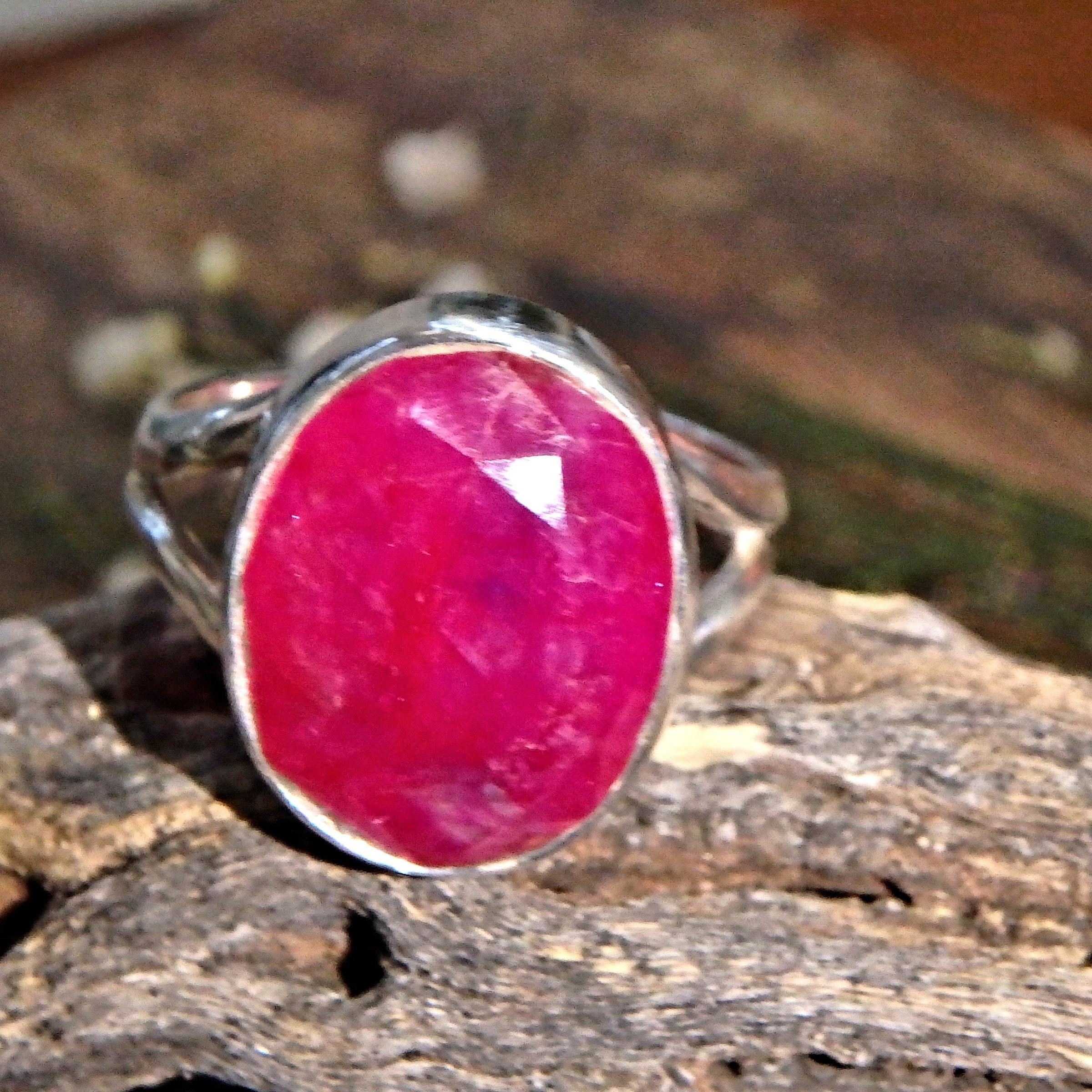 Deep Burgundy Faceted Ruby Gemstone Ring in Sterling Silver (Size 6) - Earth Family Crystals