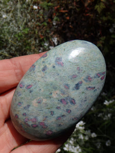 Soothing Mint Green & Lipstick Pink Ruby Fuschite Hand Held Carving 1 - Earth Family Crystals