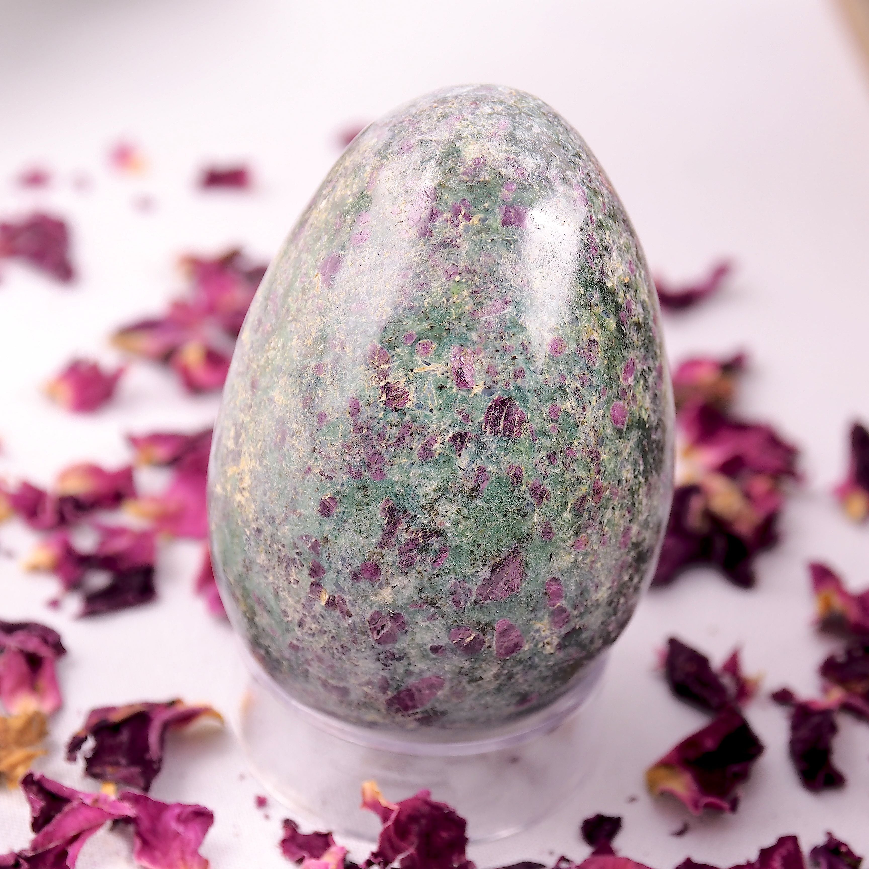 Stunning Color Contrast Ruby Fuchsite Gemstone Egg Carving - Earth Family Crystals