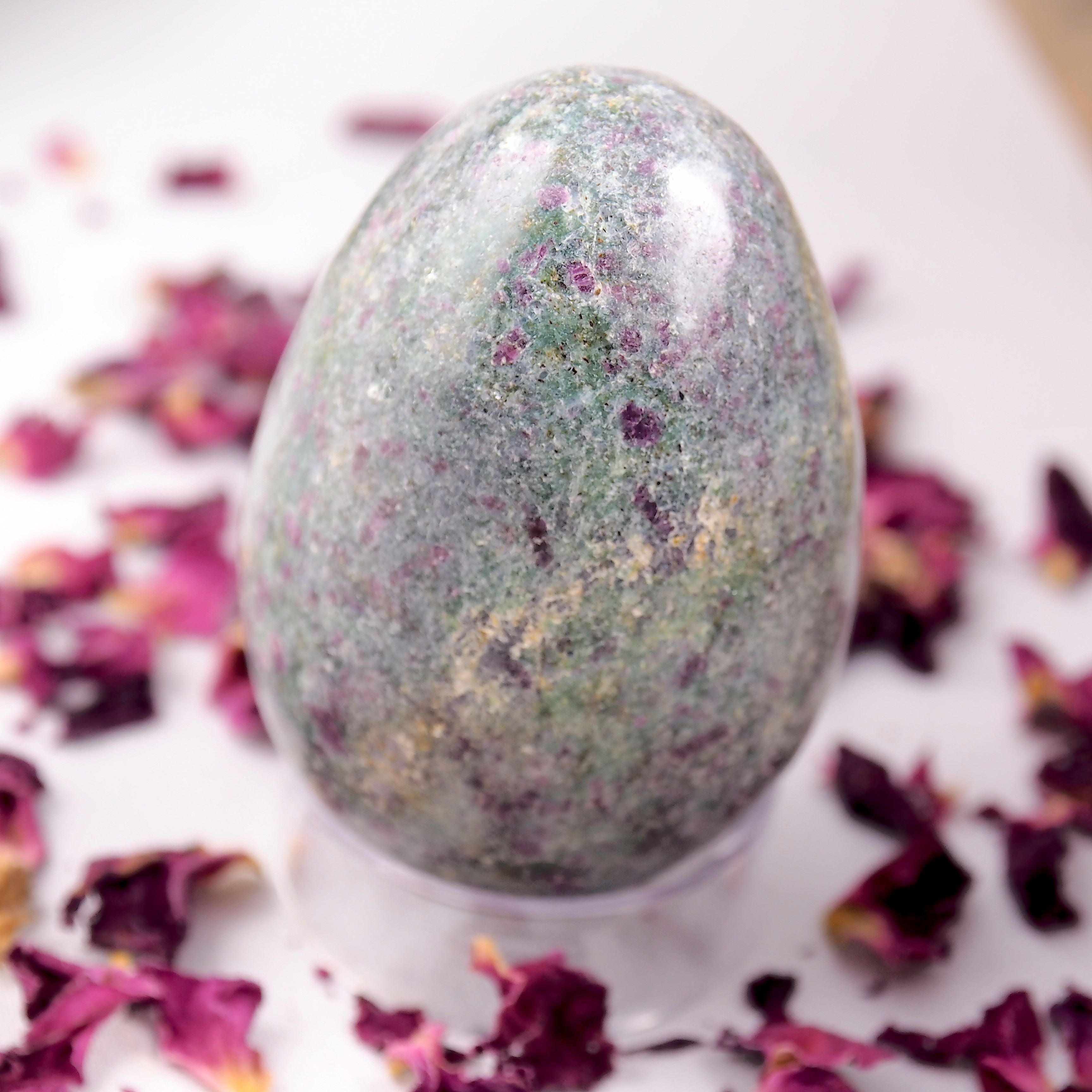 Stunning Color Contrast Ruby Fuchsite Gemstone Egg Carving - Earth Family Crystals