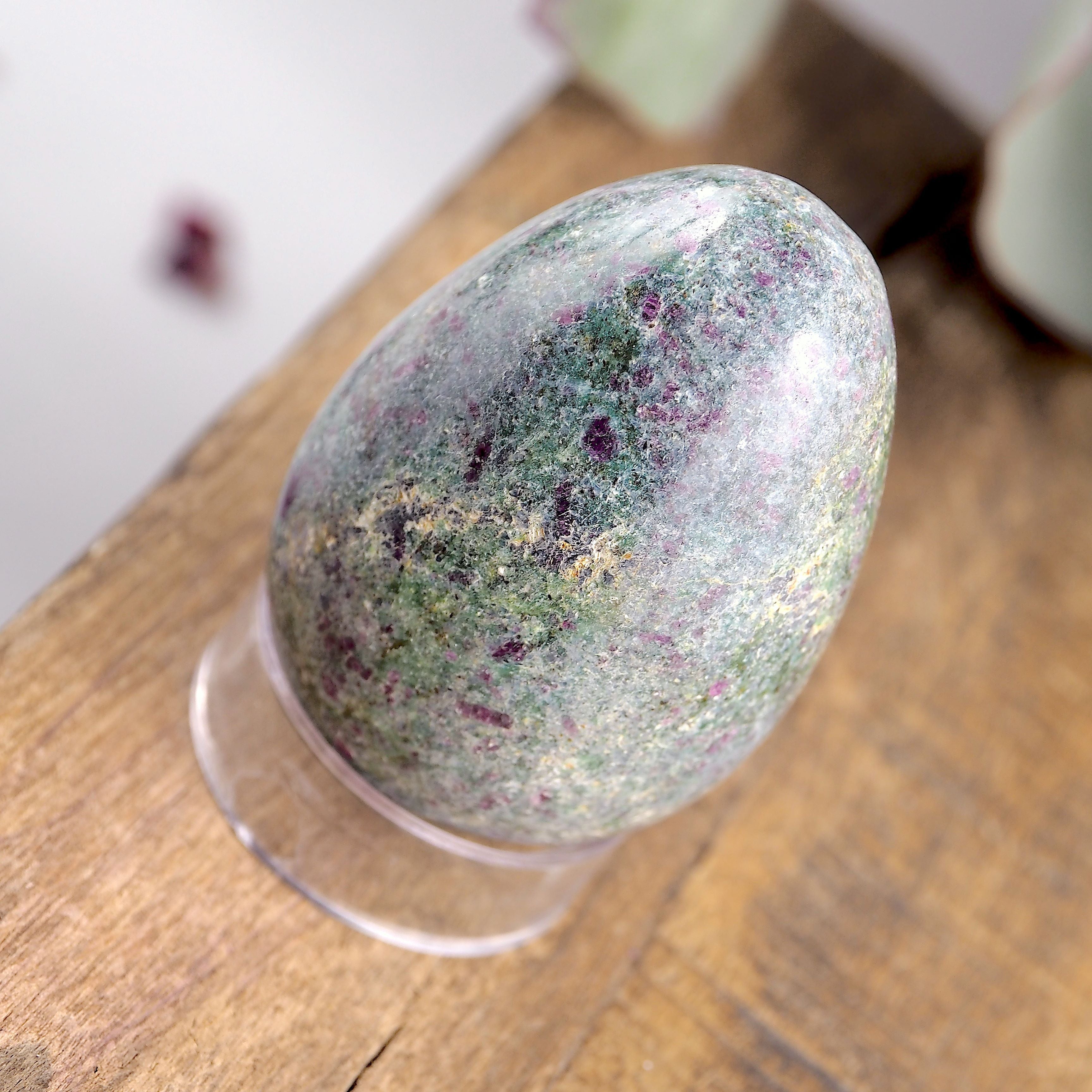 Stunning Color Contrast Ruby Fuchsite Gemstone Egg Carving - Earth Family Crystals