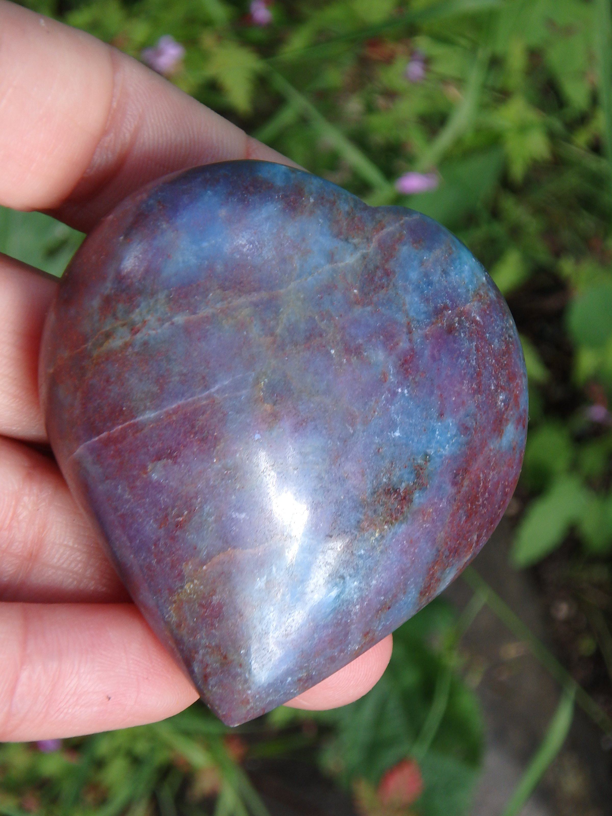 Creamy Blue & Burgundy Ruby Kyanite Combo Heart Carving - Earth Family Crystals