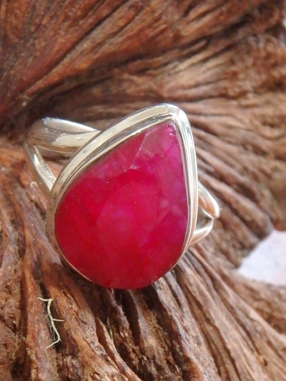 Raindrop Faceted Ruby Ring in Sterling Silver (Size 7) - Earth Family Crystals