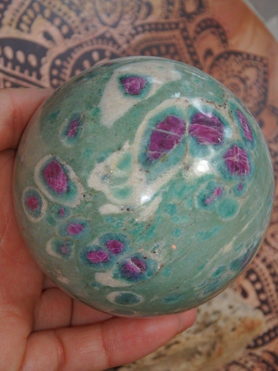 XL Fascinating Floating Orbs Ruby Fuschite Sphere Carving - Earth Family Crystals