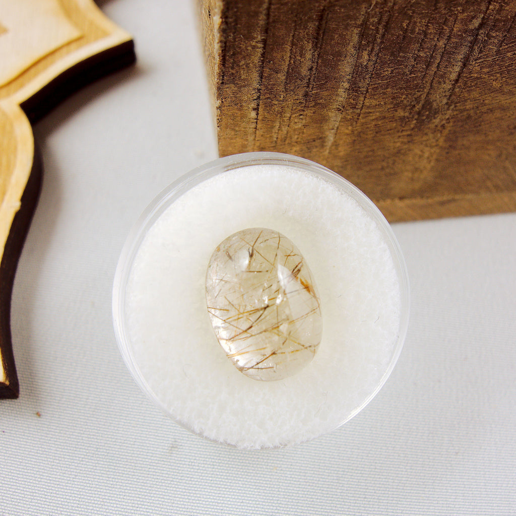 Copper Rutilated Quartz Threads Cabochon in Collectors Box~Ideal for Crafting - Earth Family Crystals