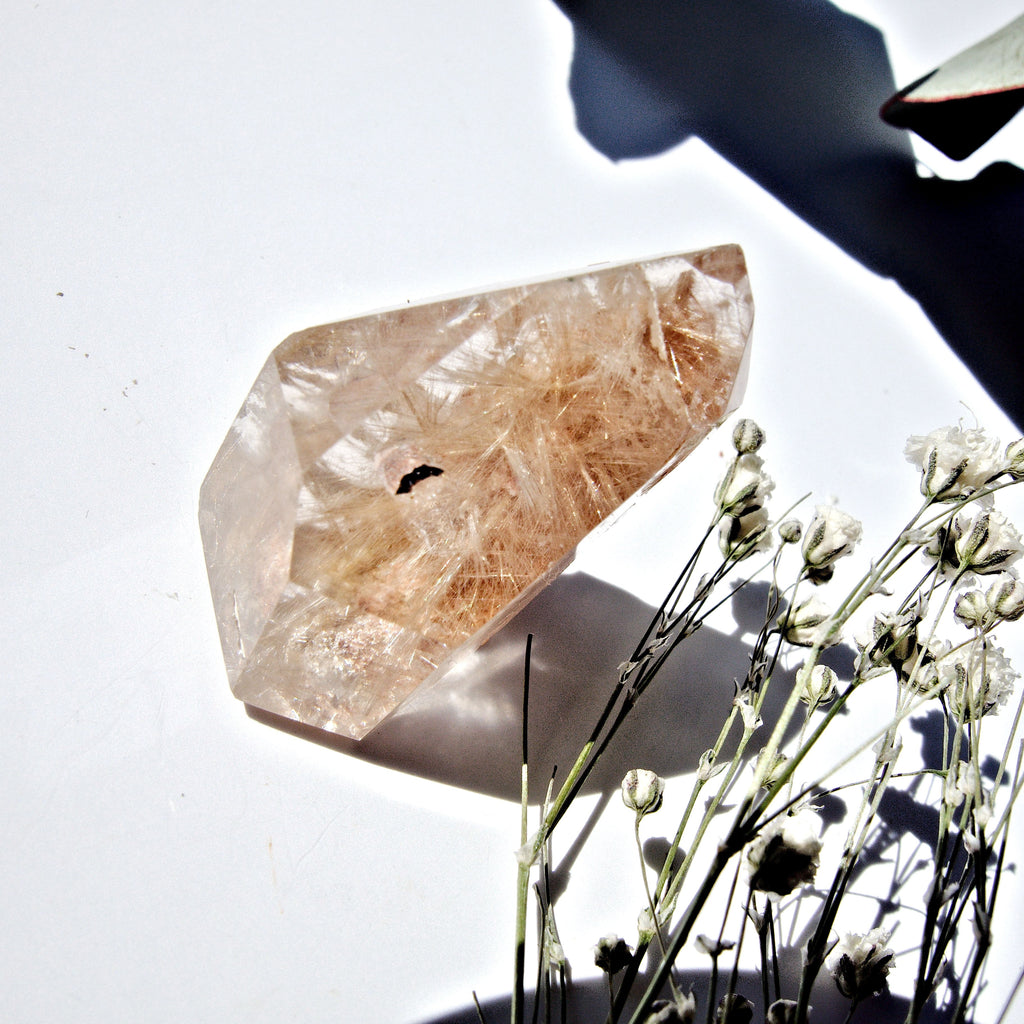 Partially Polished Rutilated Quartz Tiny Standing Specimen From Brazil - Earth Family Crystals