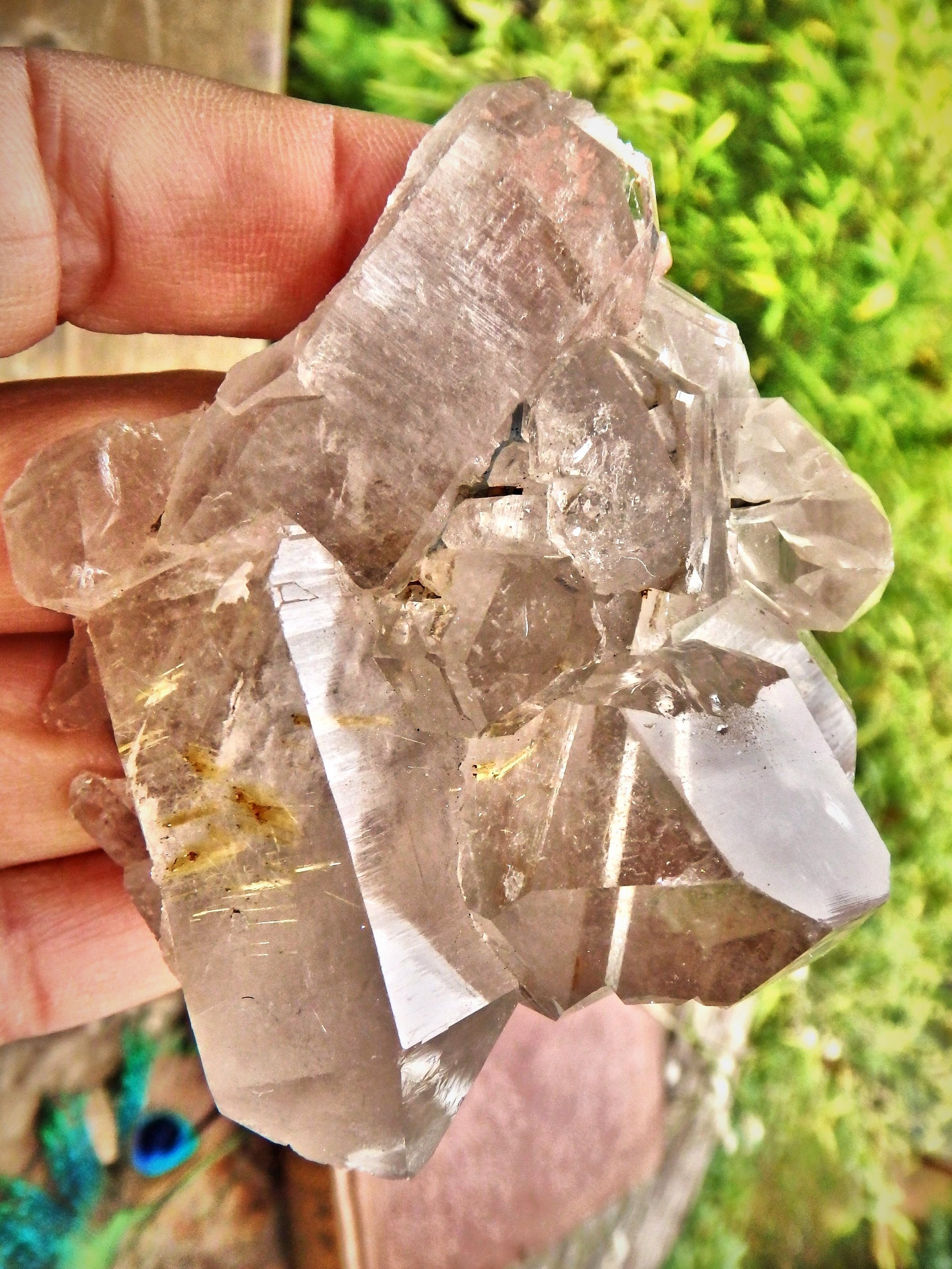 Incredible Rutilated Quartz Slightly Smoky Quartz Elestial Cluster From Brazil