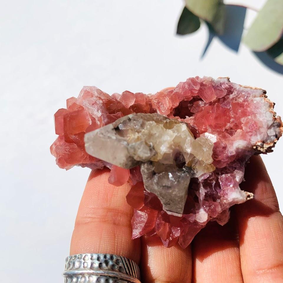 Raw Pink Amethyst & Stellar Beam Golden Calcite Cluster From Patagonia - Earth Family Crystals