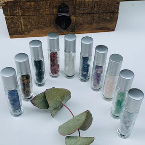 Set of 10 Gemstone Roller Glass Bottles For Essential Oils