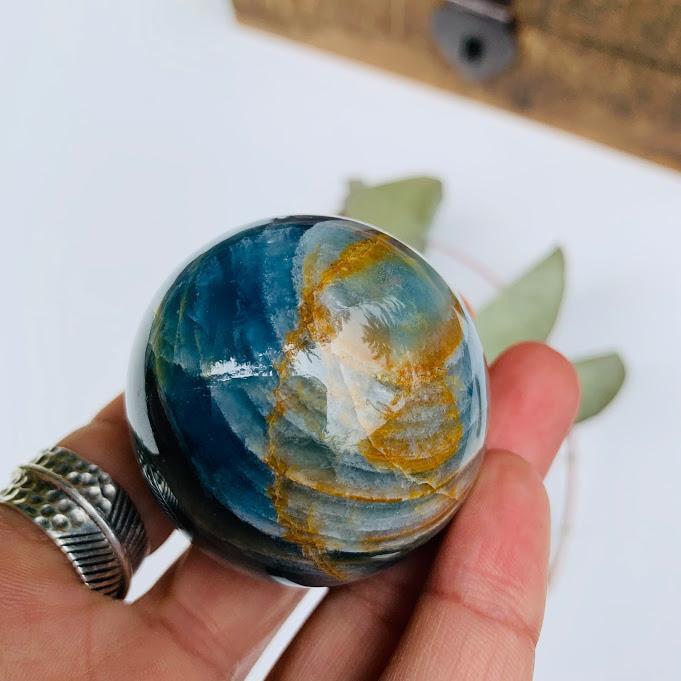 Amazing Patterns Lemurian Aquatine Blue Calcite Sphere from Argentina #3 - Earth Family Crystals