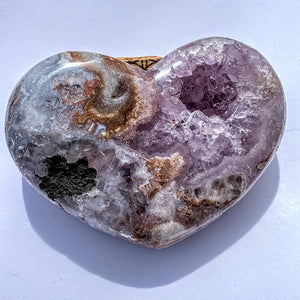 XL Pink & Purple Amethyst Druzy Geode Heart Carving - Earth Family Crystals