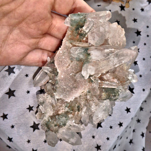 Fabulous Large Double Terminated Points Green & Pink Samadhi Himalayan Quartz Cluster - Earth Family Crystals