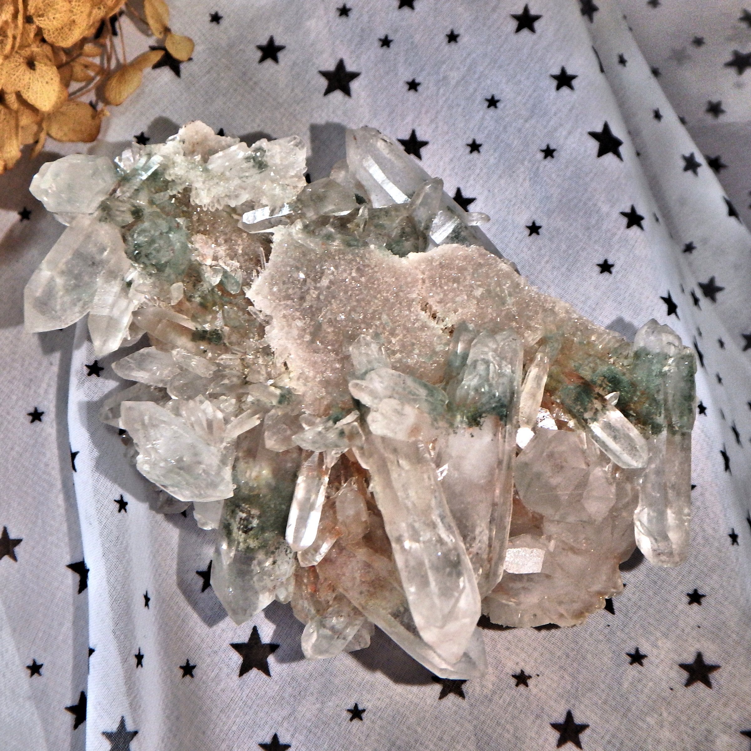 Fabulous Large Double Terminated Points Green & Pink Samadhi Himalayan Quartz Cluster - Earth Family Crystals