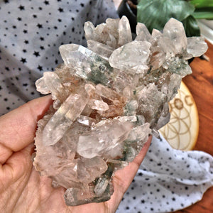 Fabulous Large Double Terminated Points Green & Pink Samadhi Himalayan Quartz Cluster - Earth Family Crystals