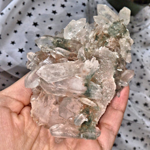 Fabulous Large Double Terminated Points Green & Pink Samadhi Himalayan Quartz Cluster - Earth Family Crystals