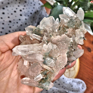 Fabulous Large Double Terminated Points Green & Pink Samadhi Himalayan Quartz Cluster - Earth Family Crystals