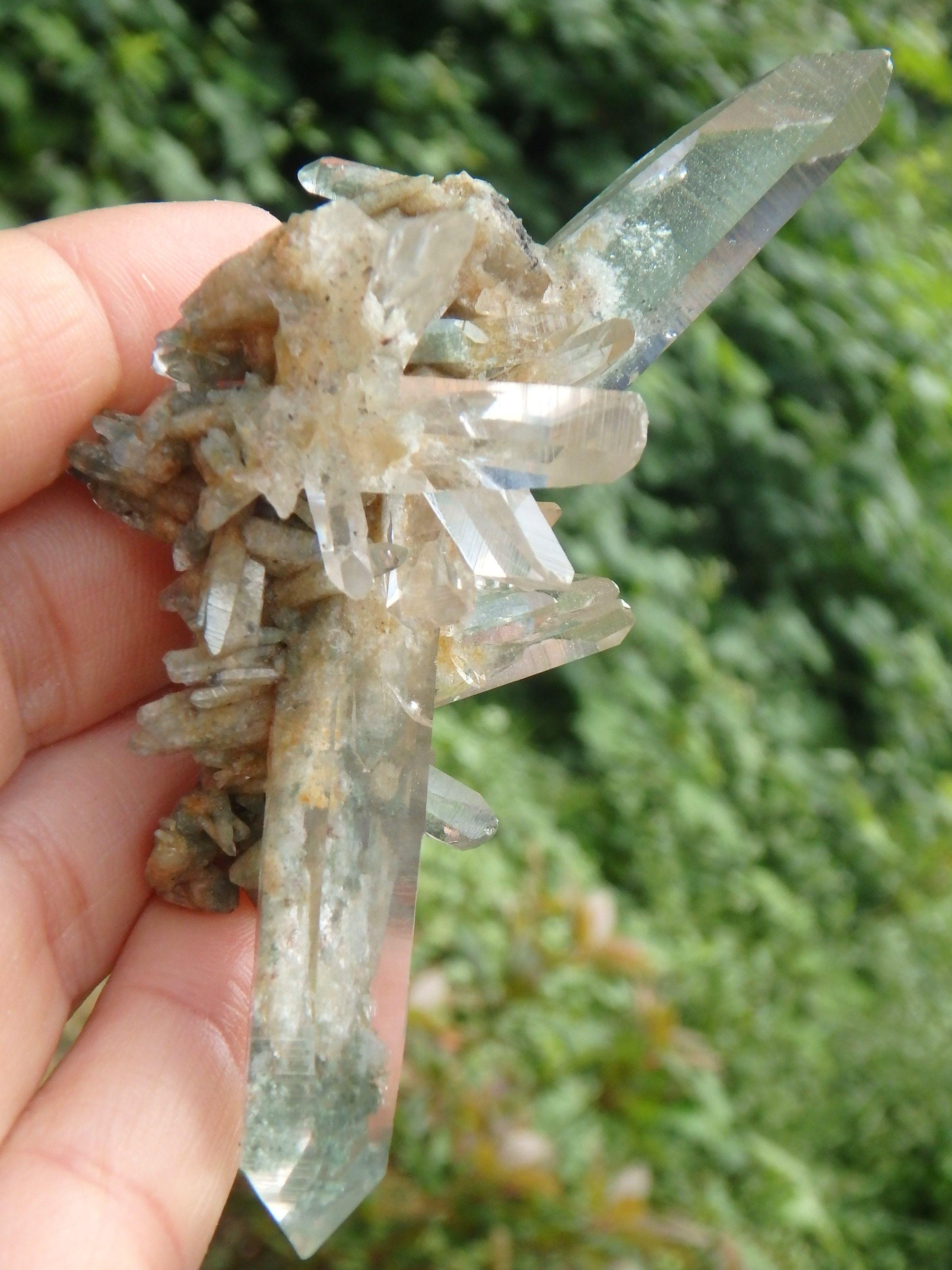 Absolutely Amazing Green Samadhi Himalayan Quartz DT Points Cluster - Earth Family Crystals