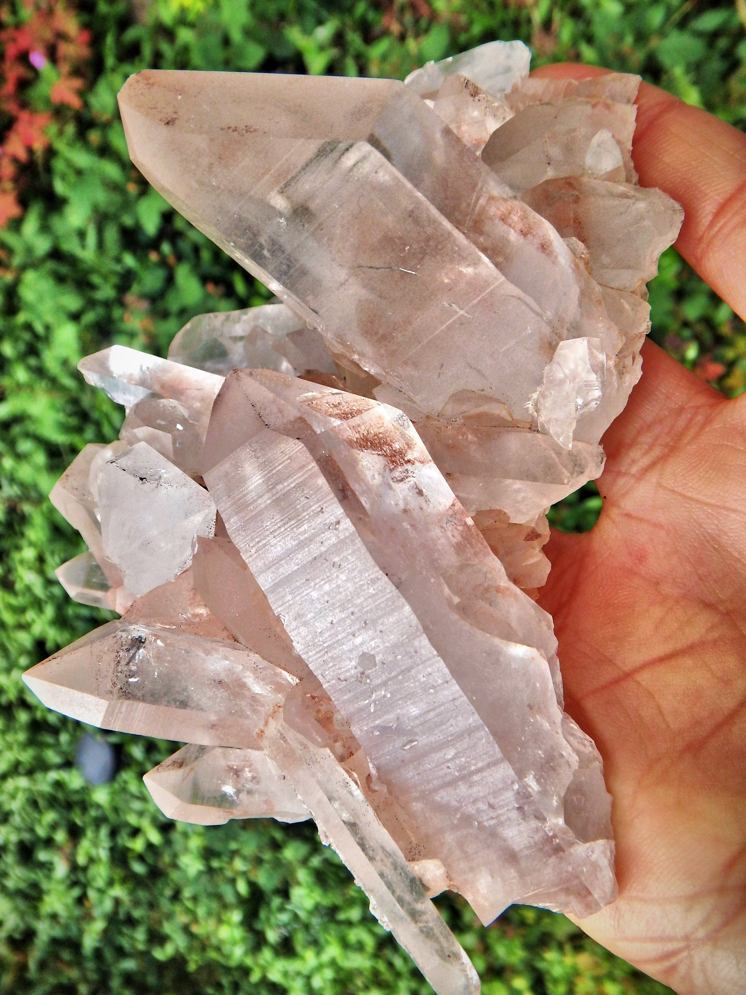 Exquisite Large Pink Samadhi Himalayan Quartz Cluster With Tabular DT Points - Earth Family Crystals