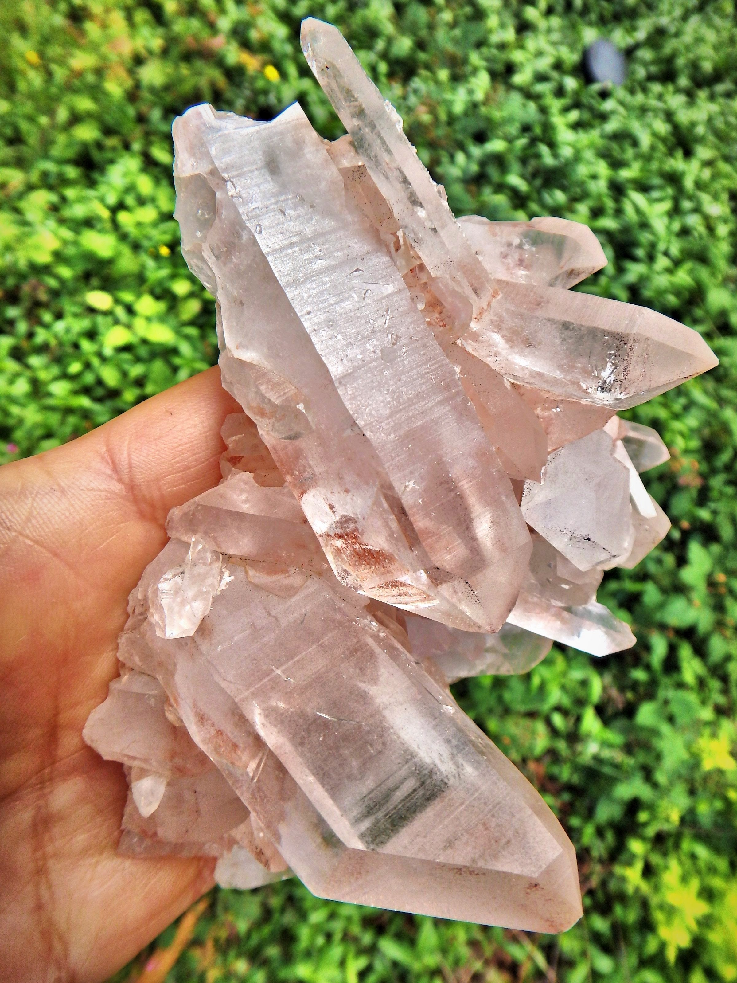 Exquisite Large Pink Samadhi Himalayan Quartz Cluster With Tabular DT Points - Earth Family Crystals
