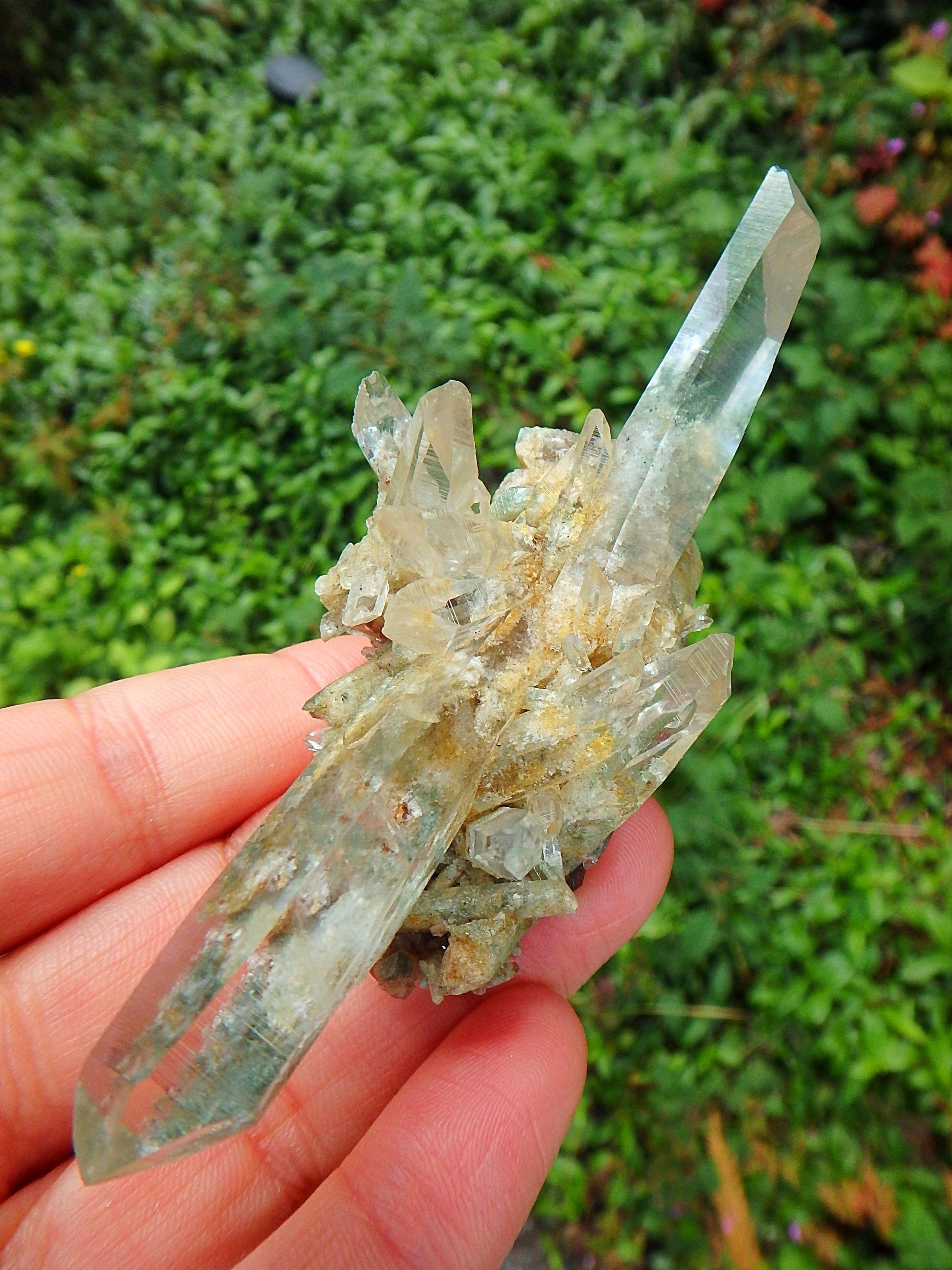 Absolutely Amazing Green Samadhi Himalayan Quartz DT Points Cluster - Earth Family Crystals