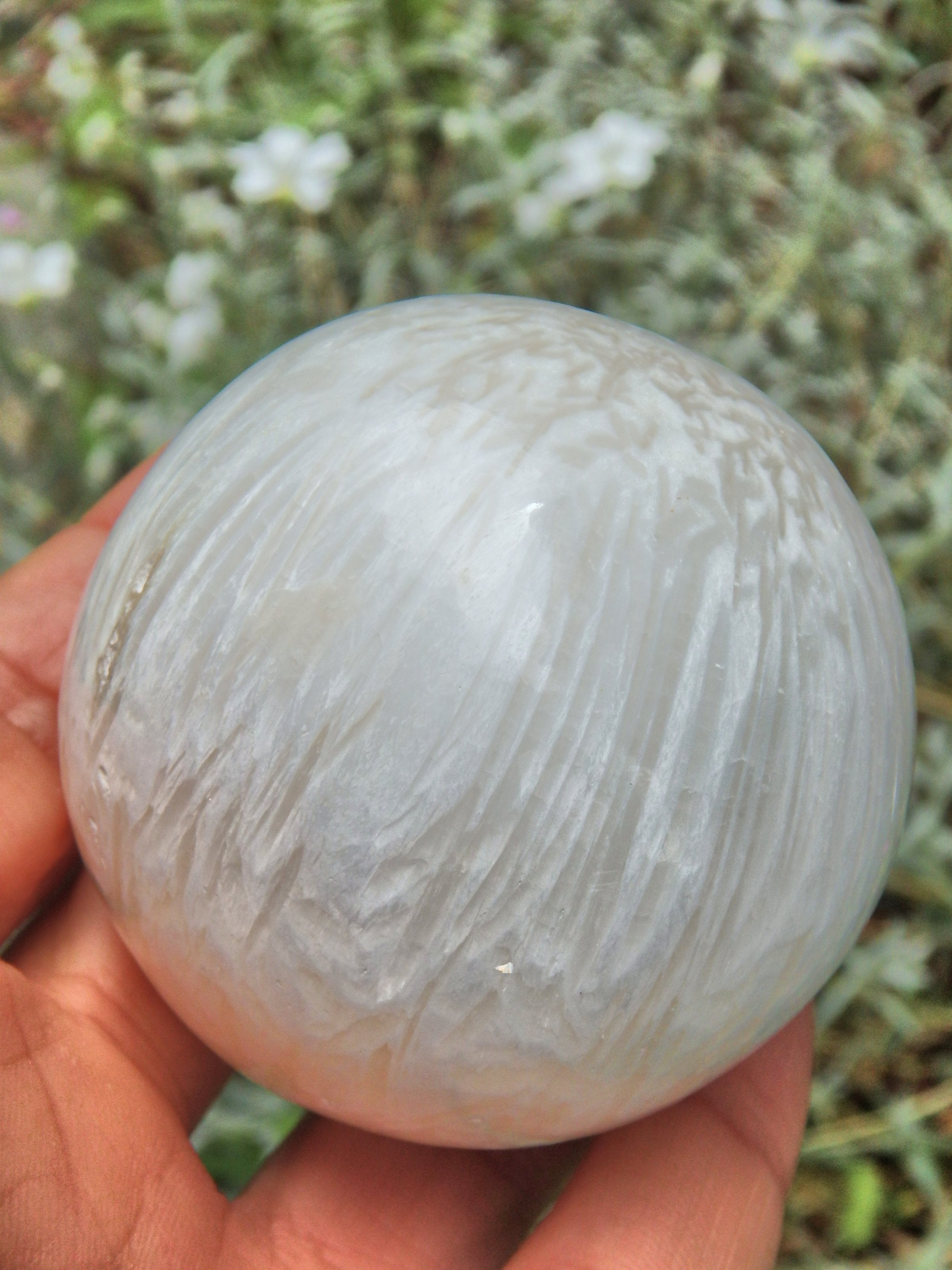 Silky Blooming Flower Patterns Creamy White Scolecite Sphere From India