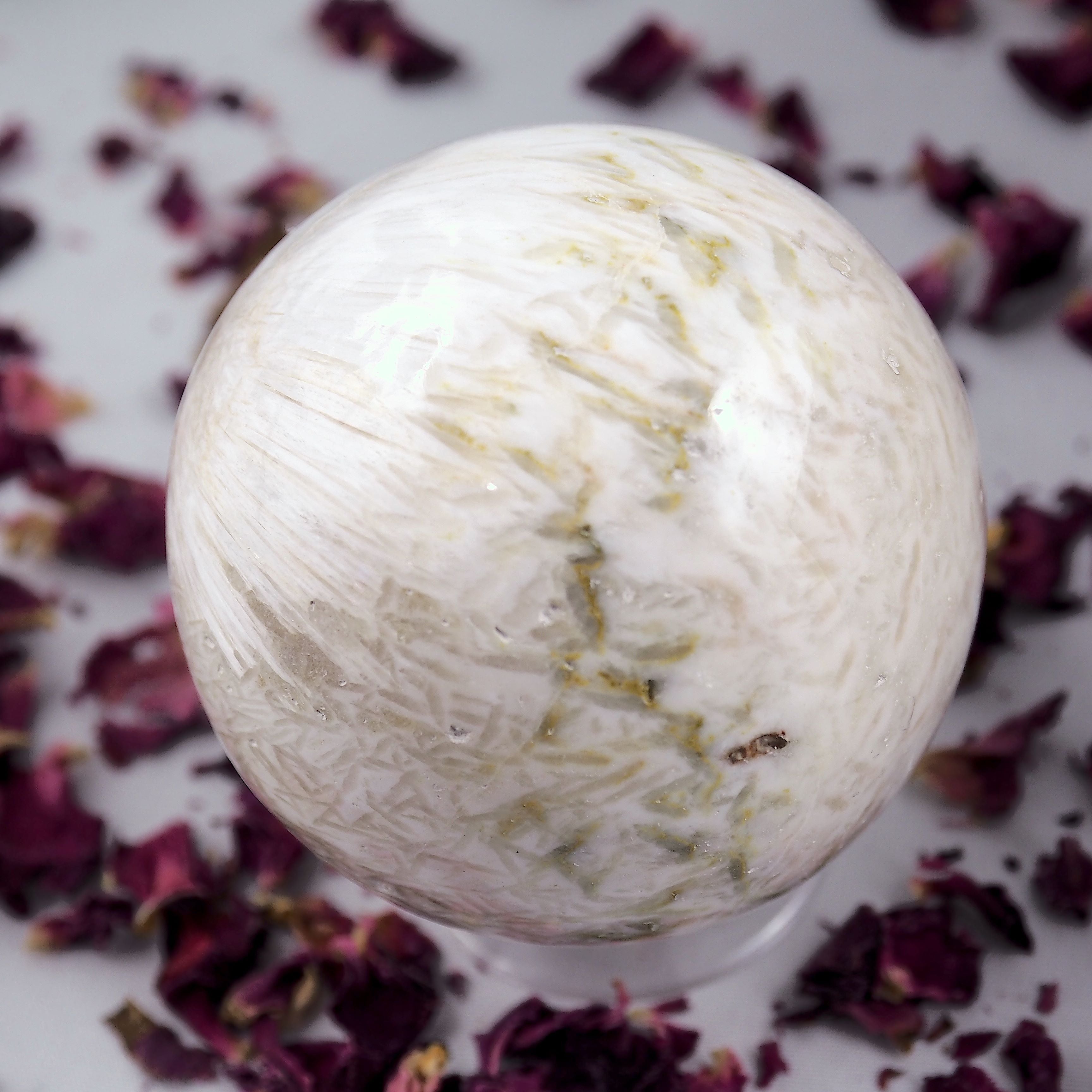 Gorgeous Double Flower Pattern Scolecite Large Sphere Carving - Earth Family Crystals