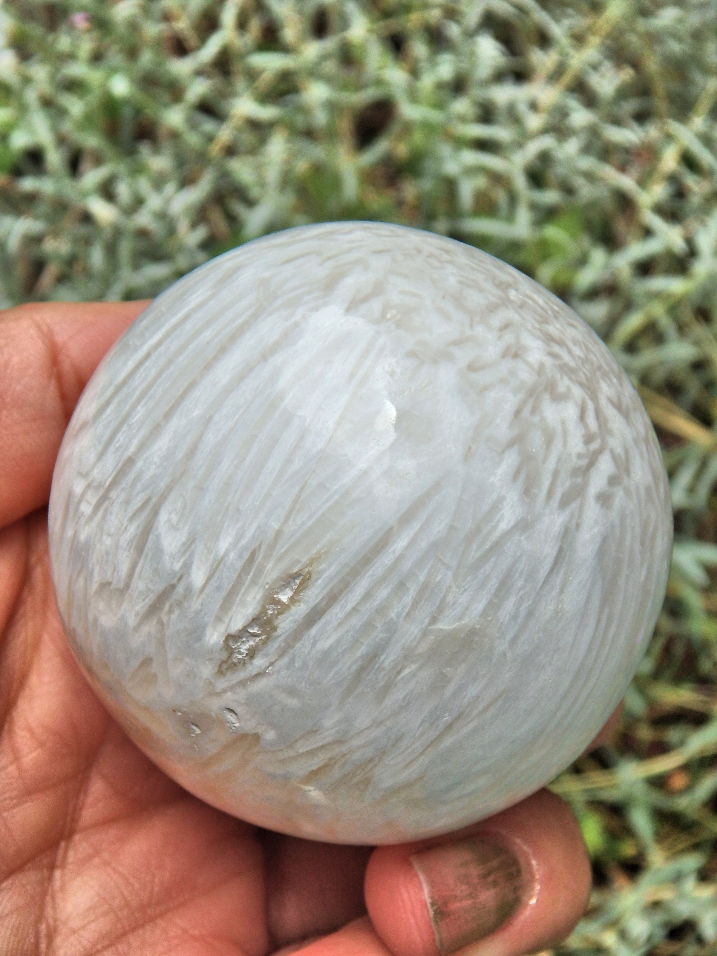 Silky Blooming Flower Patterns Creamy White Scolecite Sphere From India