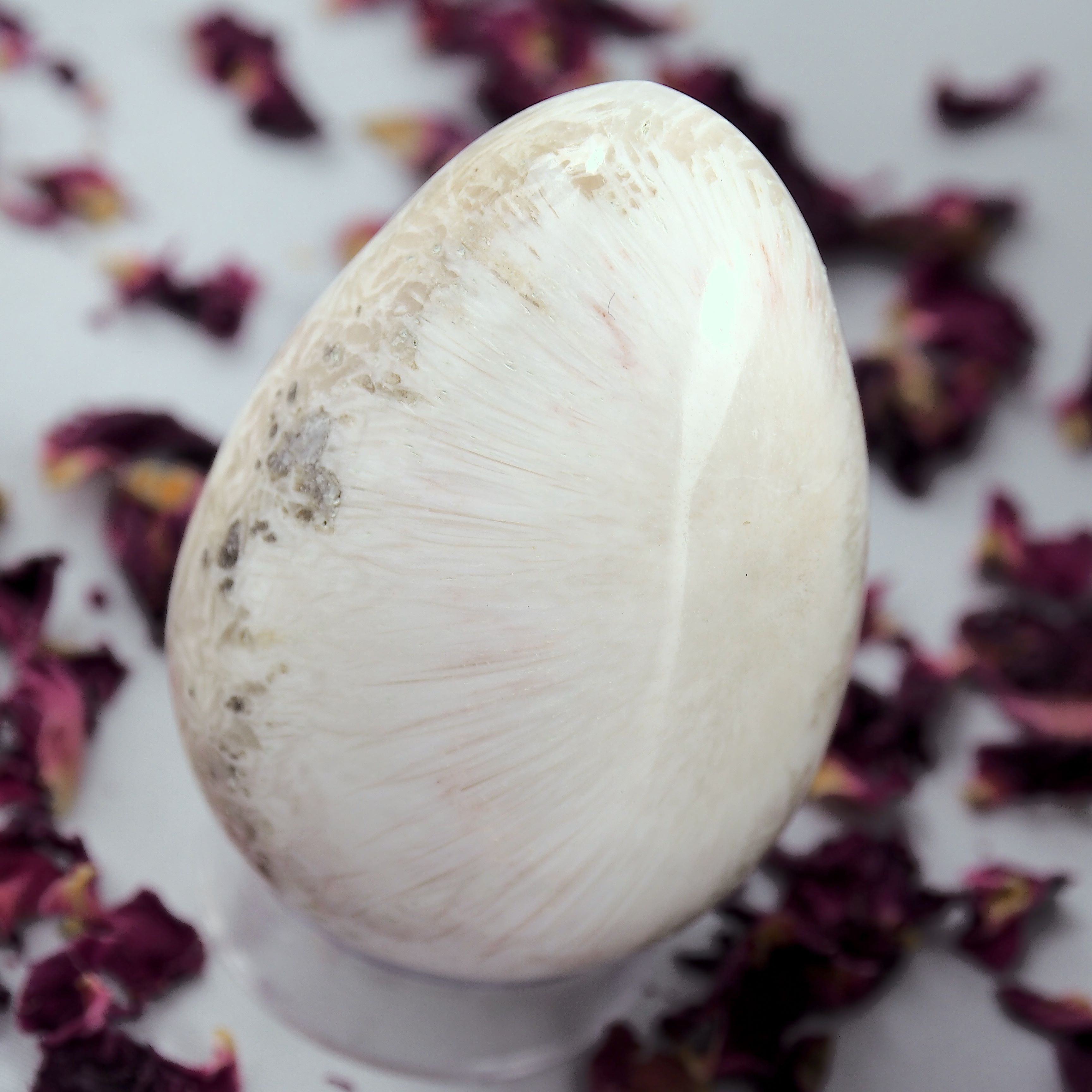 Bursting Flower Sheen Scolecite Egg Carving - Earth Family Crystals