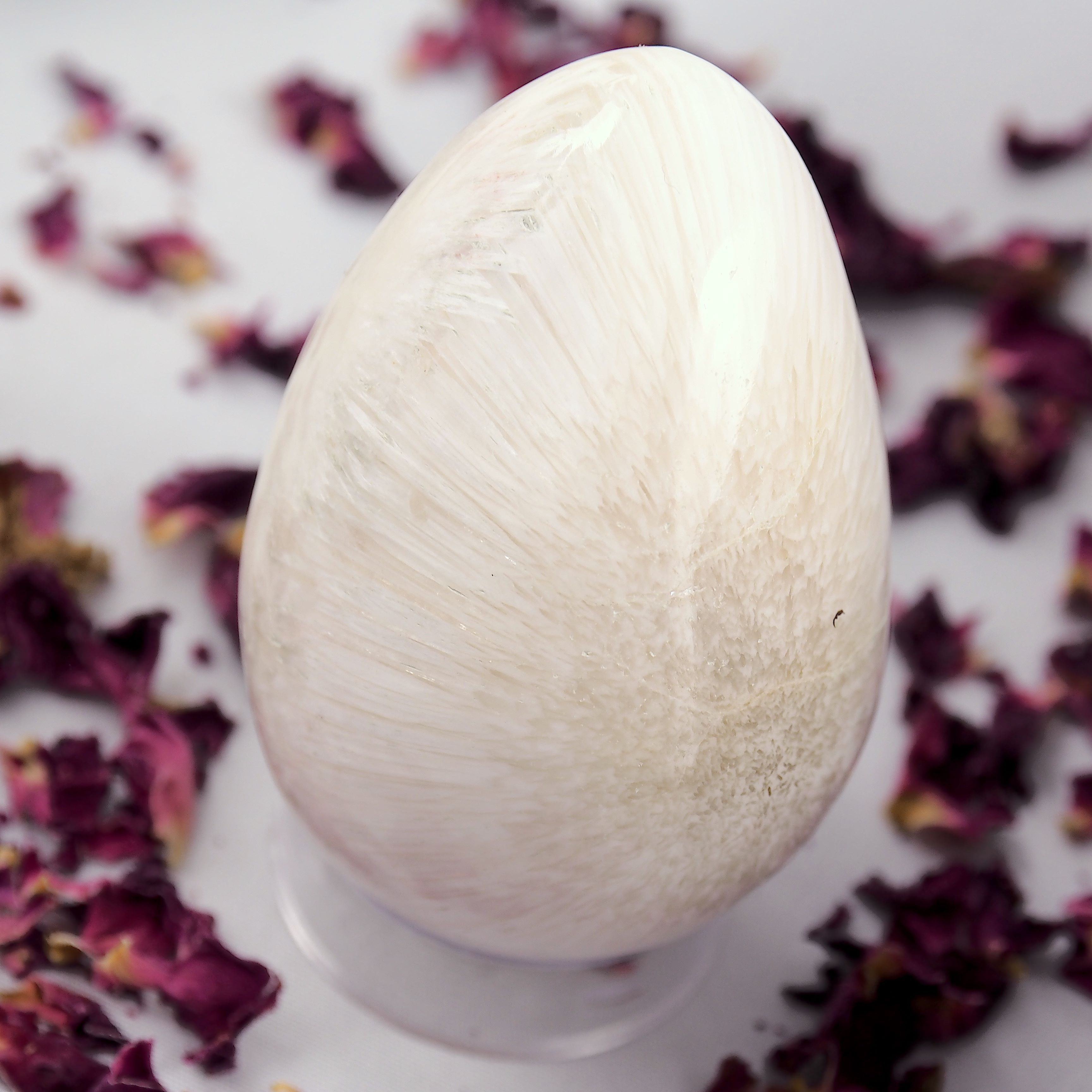 Bursting Flower Sheen Scolecite Egg Carving - Earth Family Crystals