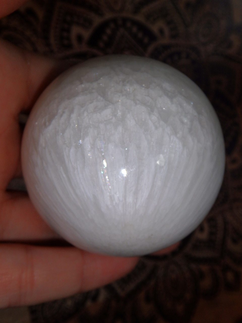 Pretty White Sheen Large Scolecite Sphere Carving - Earth Family Crystals