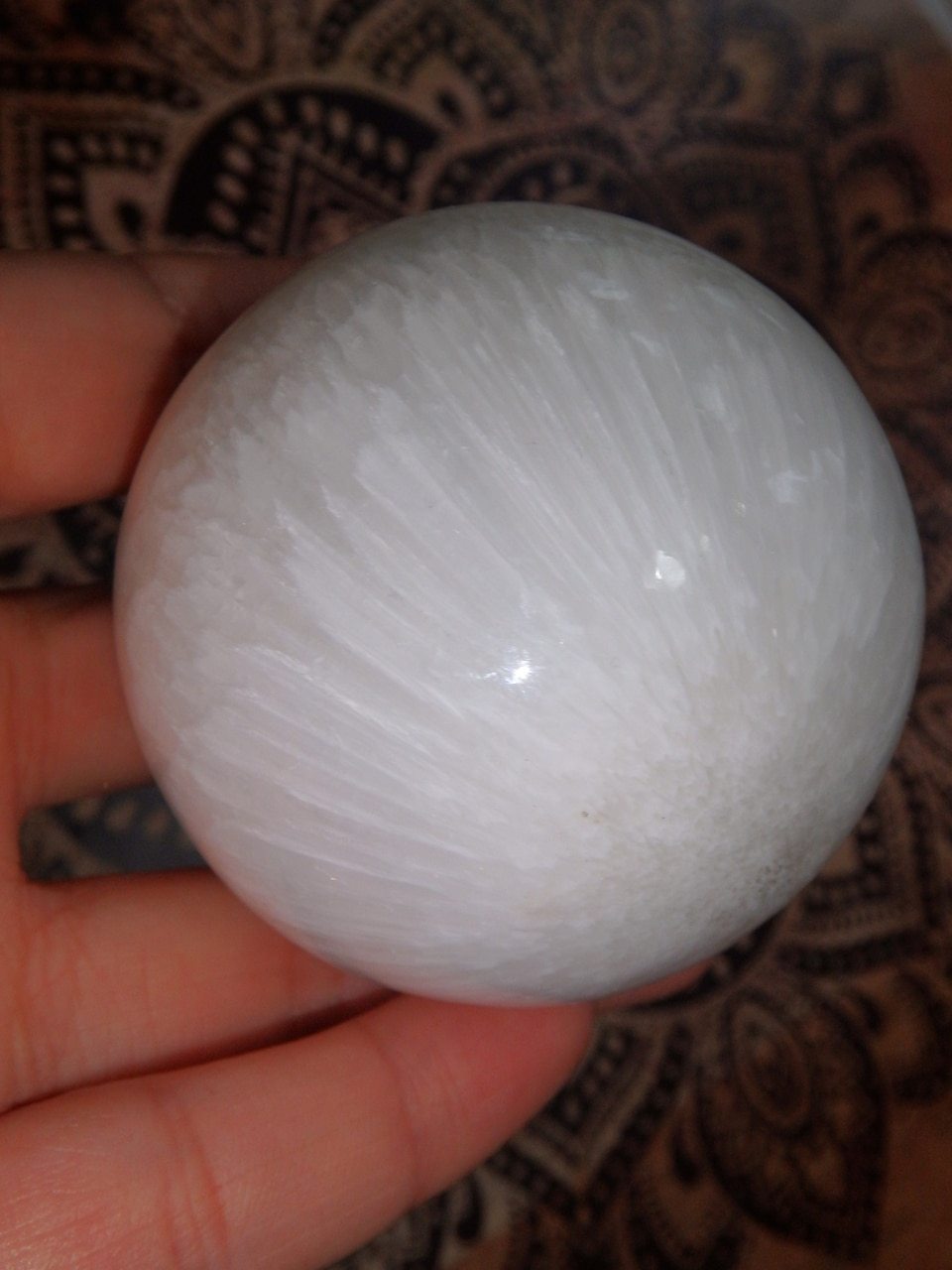 Pretty White Sheen Large Scolecite Sphere Carving - Earth Family Crystals