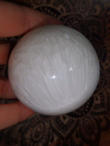 Pretty White Sheen Large Scolecite Sphere Carving - Earth Family Crystals