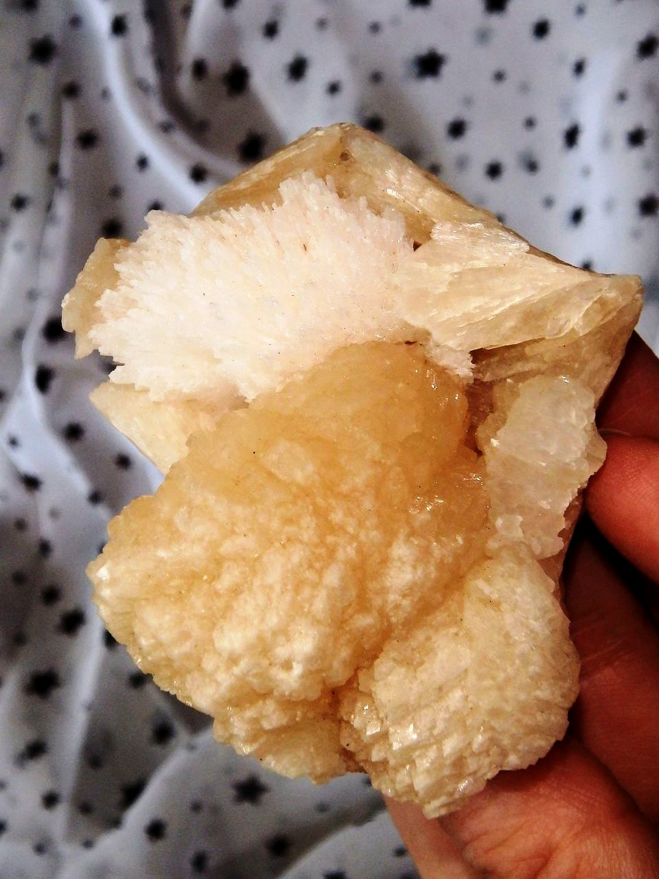White Raw Scolecite on Pink Stilbite Cluster from India - Earth Family Crystals