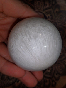 Pretty White Sheen Large Scolecite Sphere Carving - Earth Family Crystals