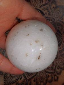 Pretty White Sheen Large Scolecite Sphere Carving - Earth Family Crystals