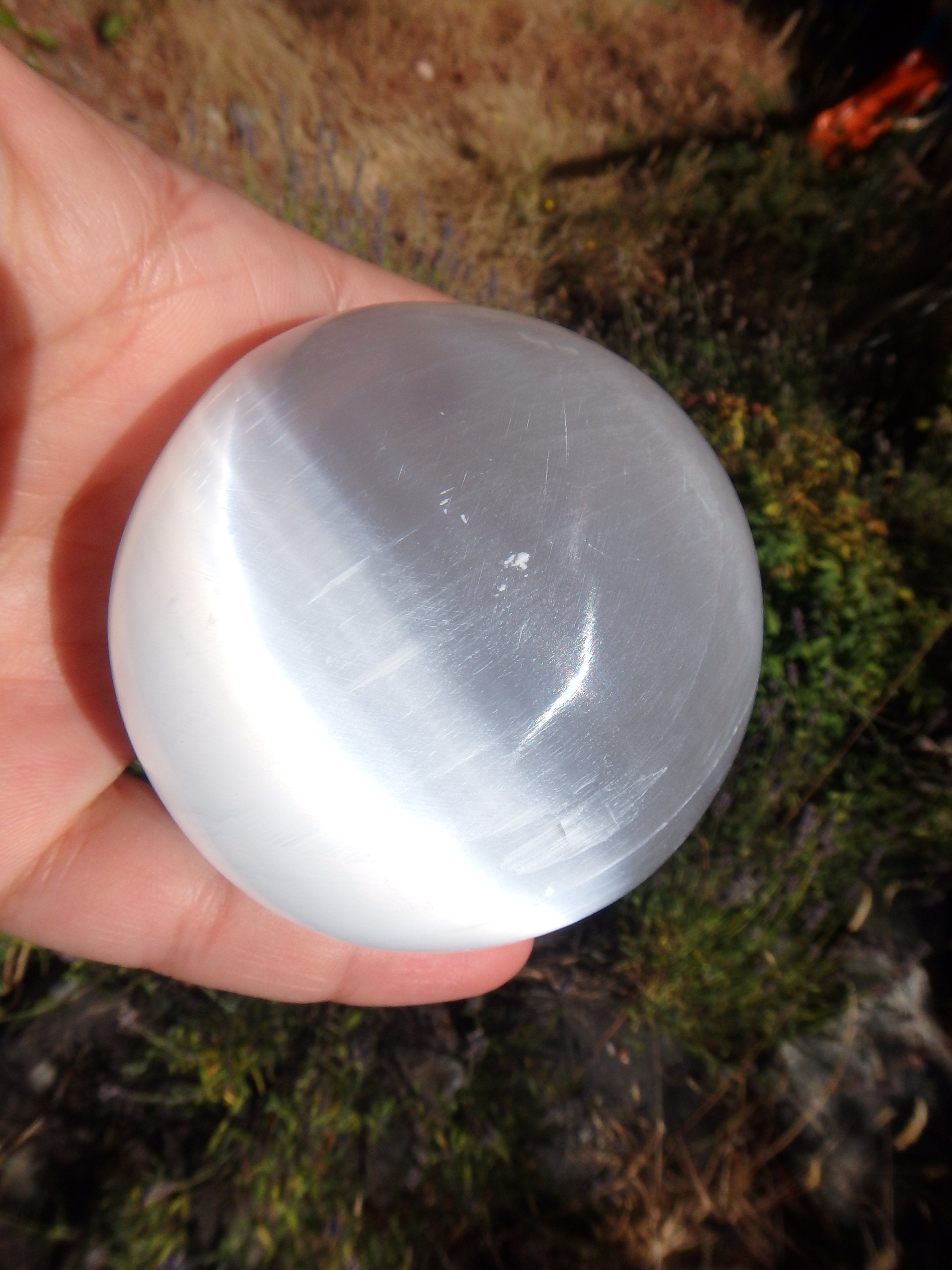 Extreme White Sheen Large Selenite Sphere Carving - Earth Family Crystals
