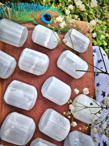 Set of 2 White Sheen Selenite Tumbled Pocket Stone