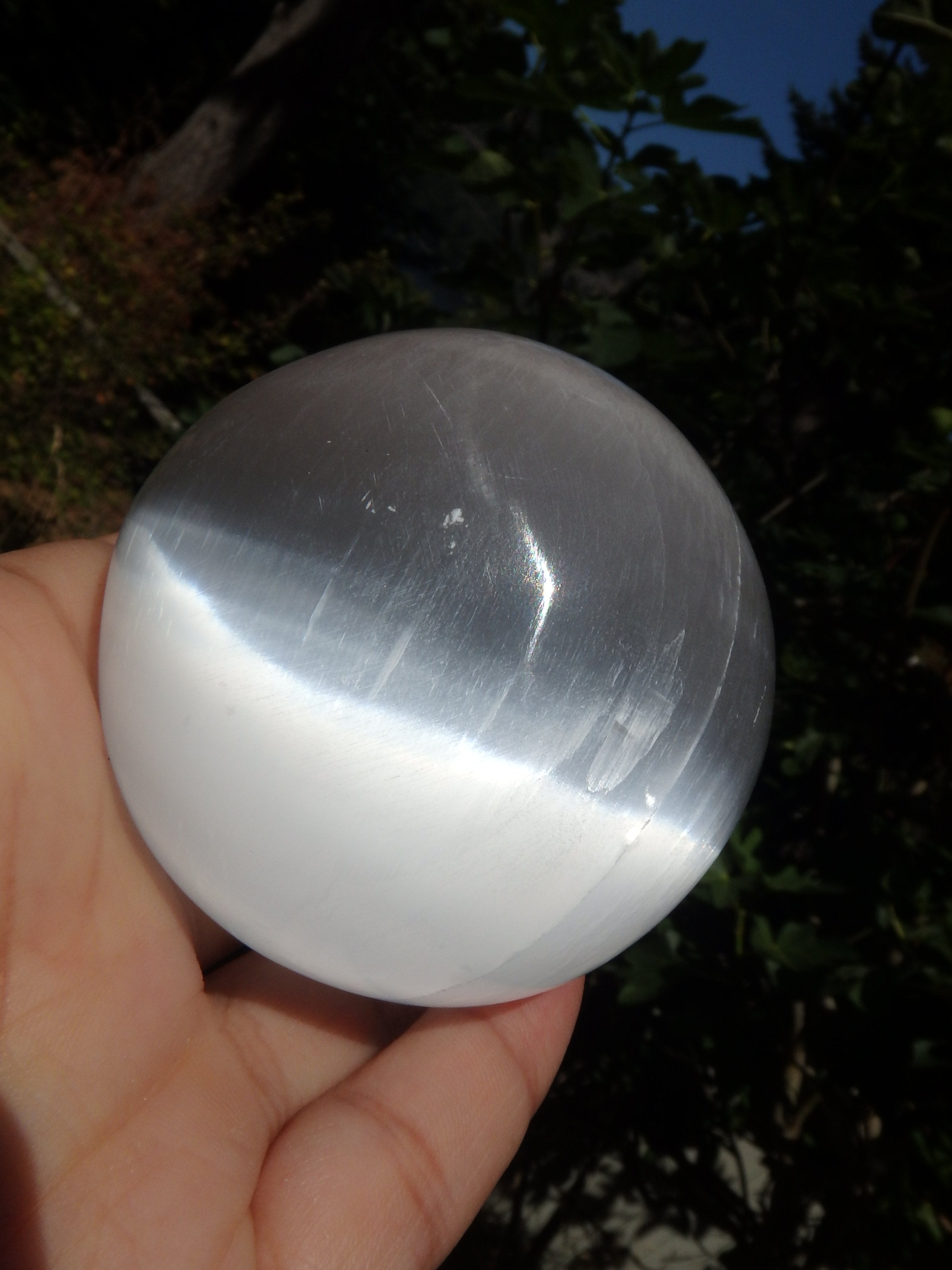 Extreme White Sheen Large Selenite Sphere Carving - Earth Family Crystals