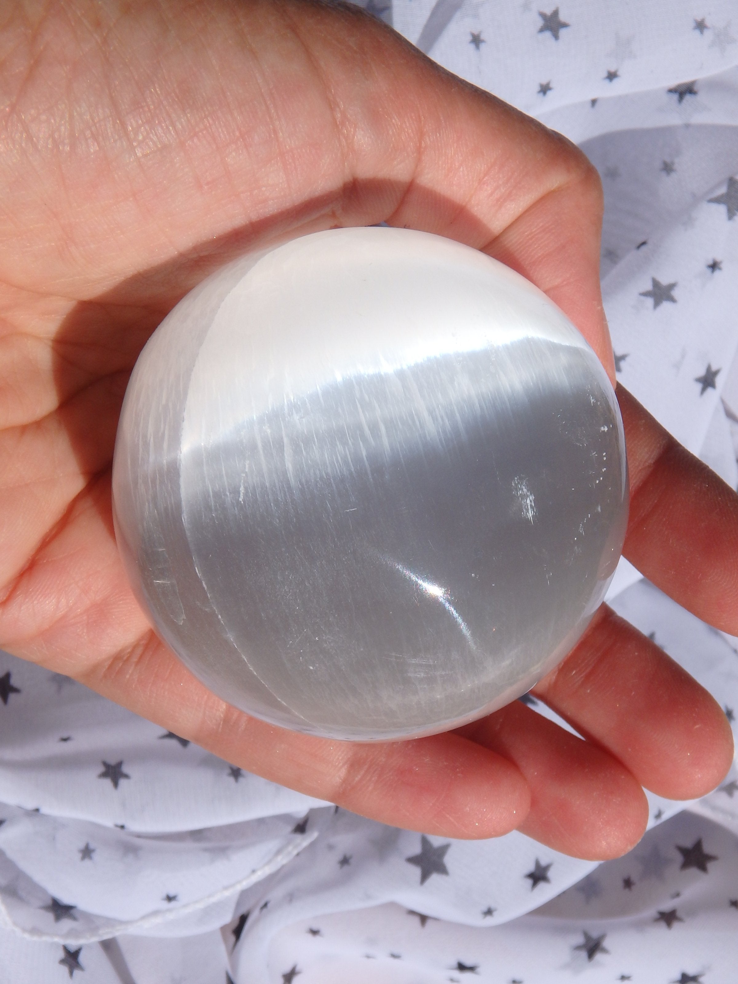 Extreme White Sheen Large Selenite Sphere Carving - Earth Family Crystals