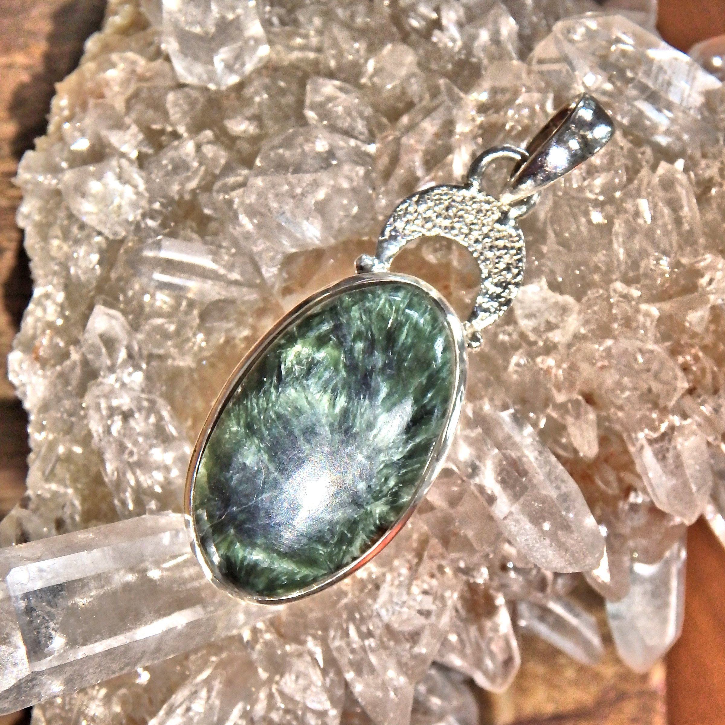 Cute Forest Green Seraphinite Pendant in Sterling Silver (Includes Silver Chain) REDUCED - Earth Family Crystals