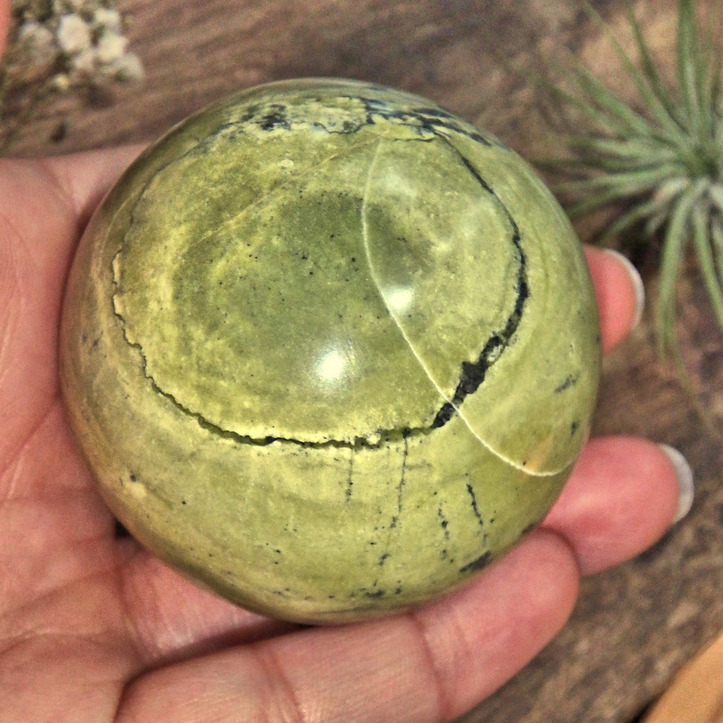 Uplifting Green Serpentine Sphere Carving Specimen1 - Earth Family Crystals