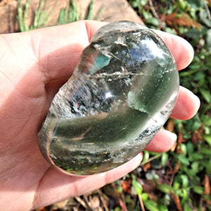 Forest Green Cloud Inclusions Shamanic Dream Stone Seer Quartz Partially Polished From Brazil - Earth Family Crystals